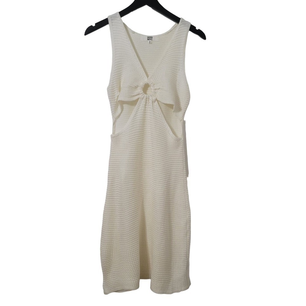 Madden NYC Y2K Crochet Dress Cream V-Neck Sleeveless Cut Out Boho M
